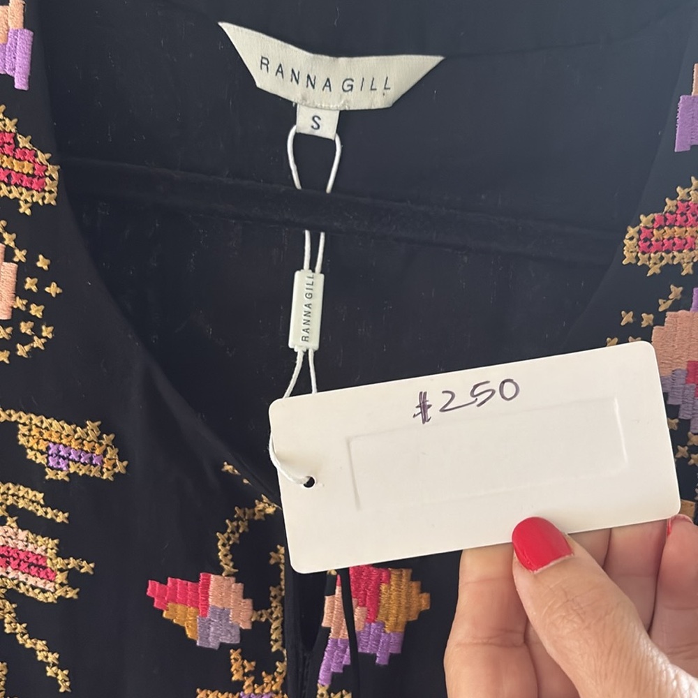 Embroidered Black Boho Maxi Dress with Tassels - Picture 4 of 4